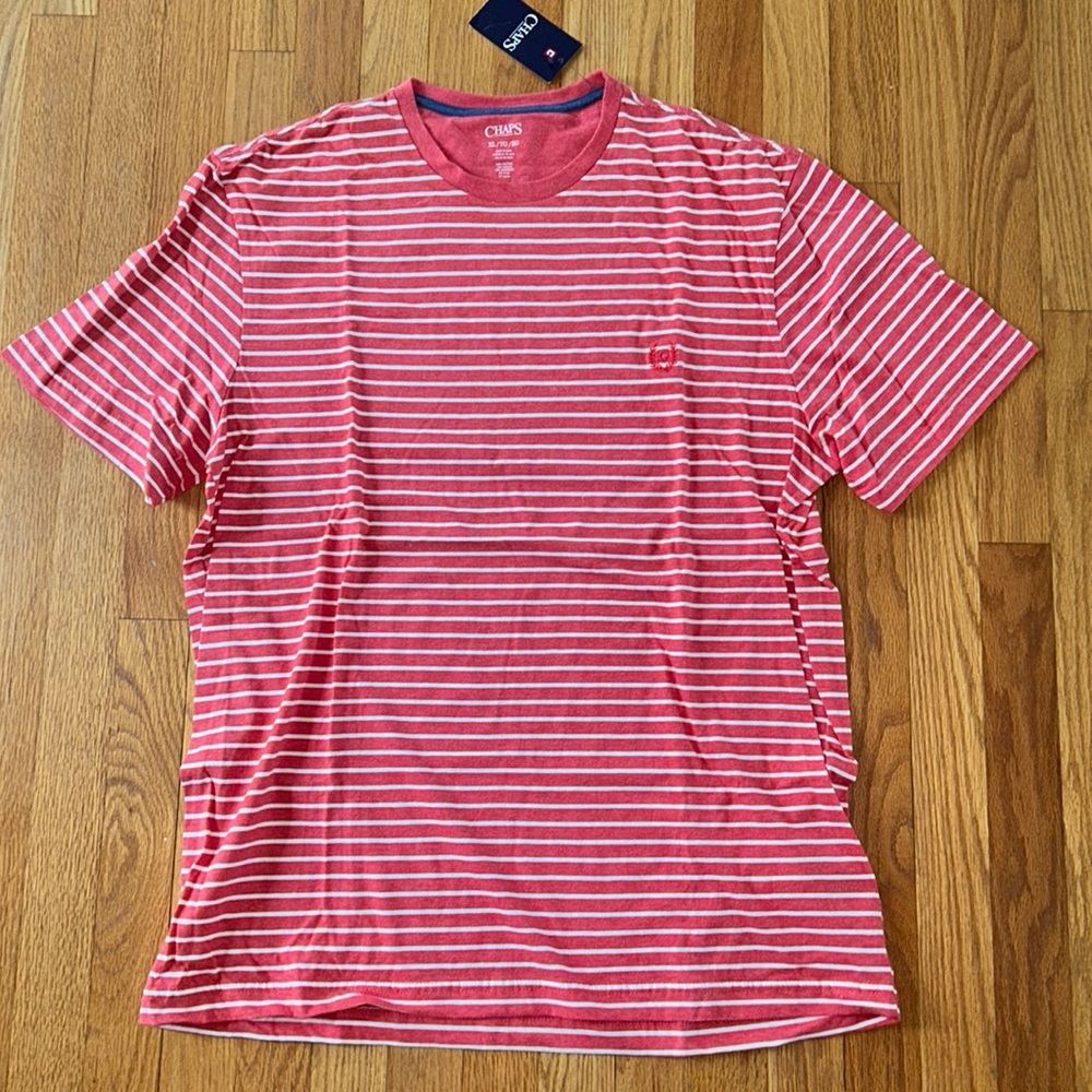 NWT Chaps Red White Striped Tee Shirt XL 100% Cotton Classic Preppy